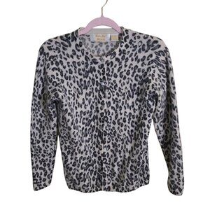 Tally Ho Vintage Snow Leopard Angora Lambswool Blend Cardigan Sweater Size 8